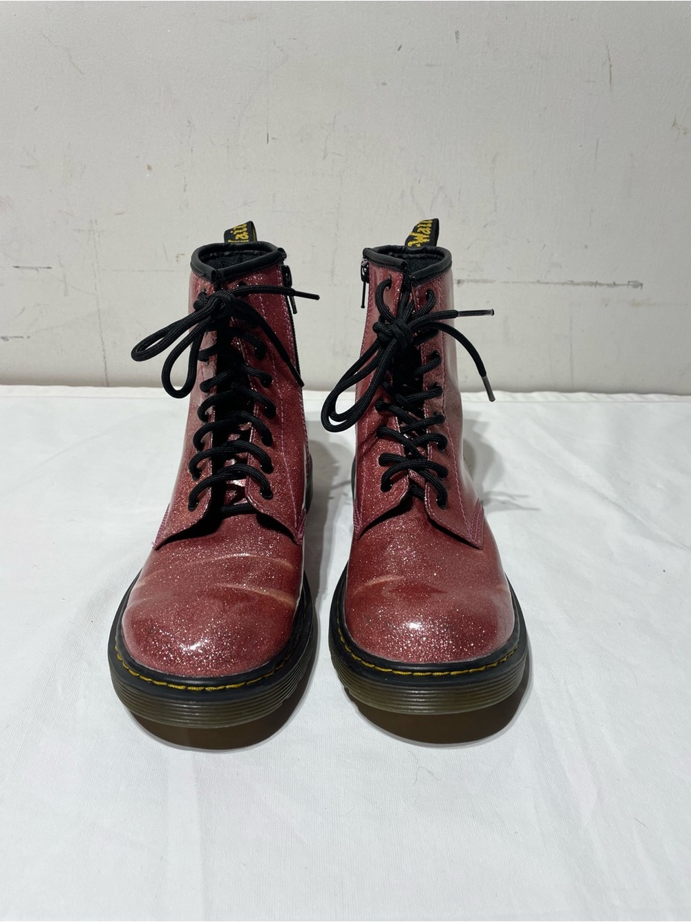 Girl's Dr Martens 1460 Junior Pink Glitter Lace Up Side Zip Combat Boots Size 5